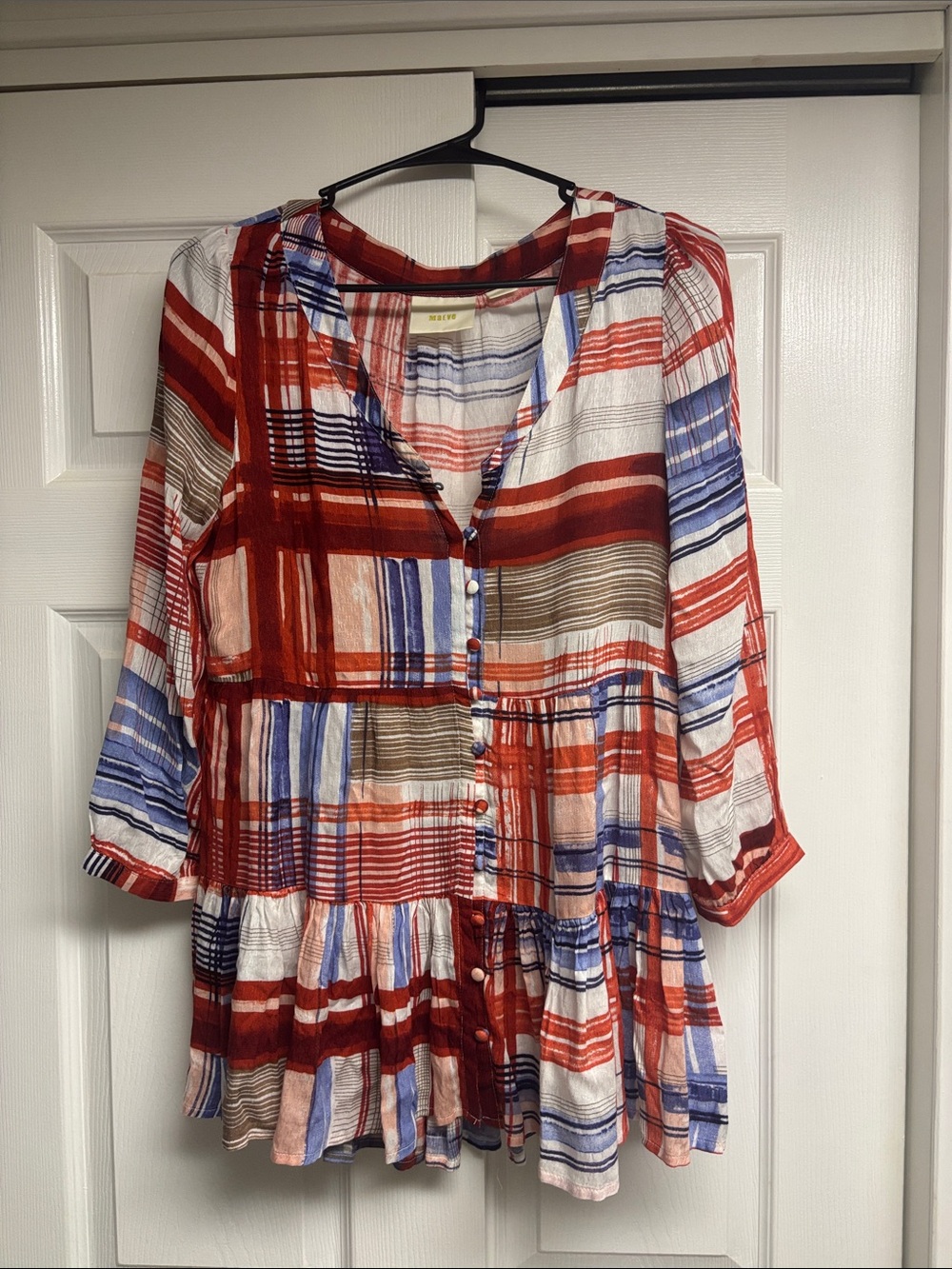 Maeve by Anthropologie Women’s Tiered Tunic Blouse Red / White / Blue Size Small